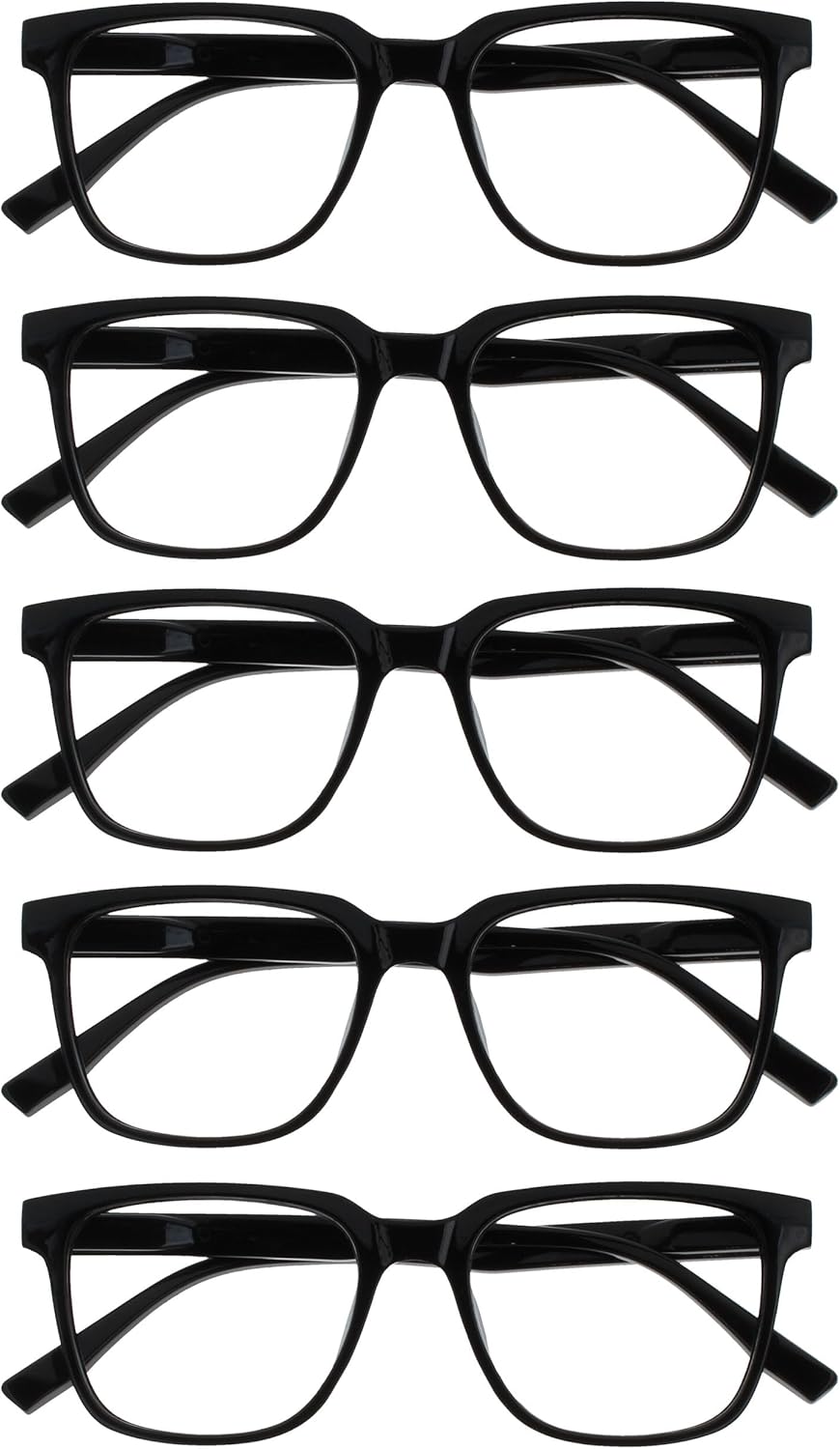 OPULIZE LEO Reading Glasses for Women Men, Large Rectangular Frame with Spring Hinges, Black +1.00 (Pack of 5)
