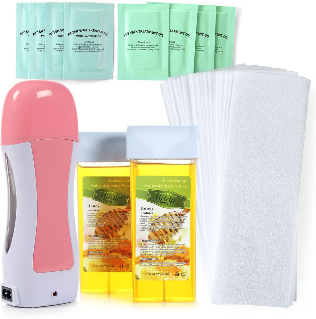 Roller Waxing Kit Roll on Wax Kit Wax Heater Depilatory Wax Roller Kit for Hair Removal for Women Men Sensitive Skin At Home Wax Machine