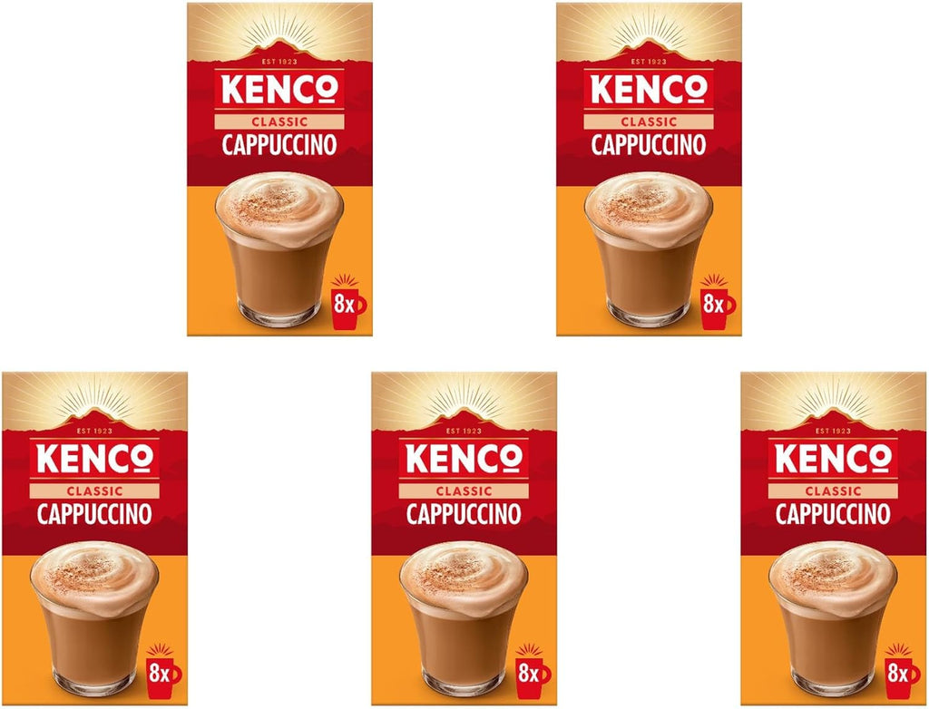 Kenco Cappuccino Instant Coffee Sachets 8x14.8g (Pack of 5, Total 40 Sachets, 592g)