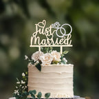 Just Married Cake Topper – Wooden & Silver Glitter Wedding Cake Decoration for Bride and Groom, Ideal for Wedding, Anniversary, and Bridal Shower Celebrations