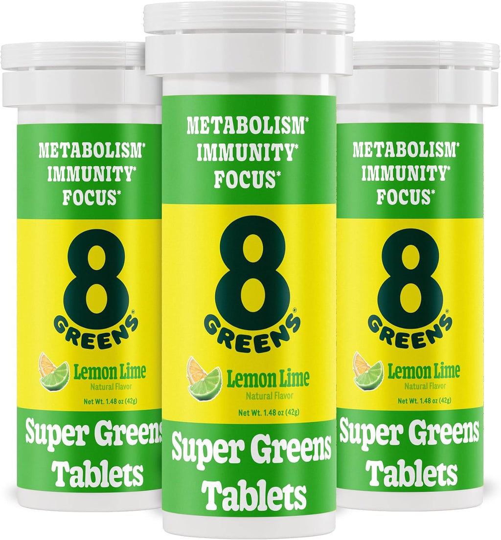 8Greens Supergreens Tablets | Super Greens Powder Superfood, Metabolism Immunity & Focus, Daily Greens Effervescent Tablets, Organic: Aloe Vera, Spirulina, Chlorella, Lemon Lime, Tube 30 Servings