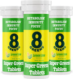 8Greens Supergreens Tablets | Super Greens Powder Superfood, Metabolism Immunity & Focus, Daily Greens Effervescent Tablets, Organic: Aloe Vera, Spirulina, Chlorella, Lemon Lime, Tube 30 Servings