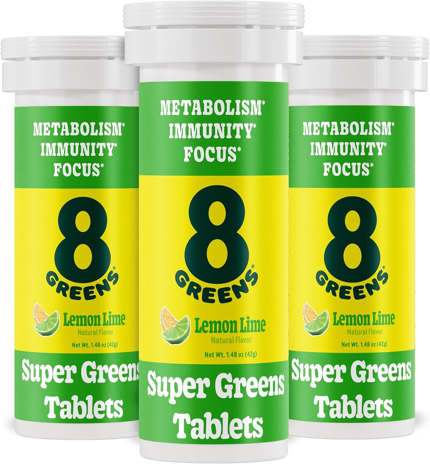 8Greens Supergreens Tablets | Super Greens Powder Superfood, Metabolism Immunity & Focus, Daily Greens Effervescent Tablets, Organic: Aloe Vera, Spirulina, Chlorella, Lemon Lime, Tube 30 Servings