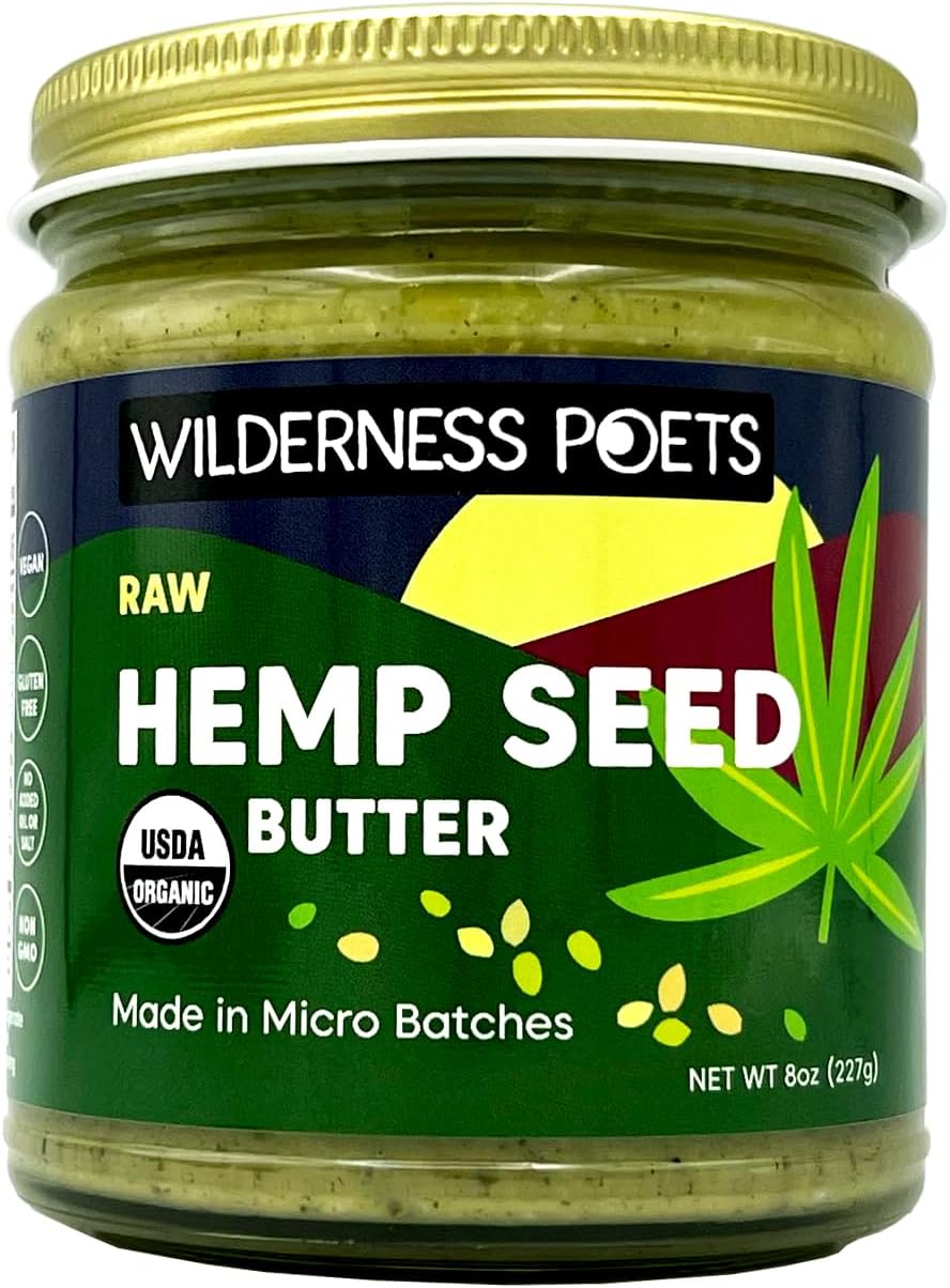 Wilderness Poets Hemp Seed Butter - Organic, Raw, Seed Spread (8 Ounce) - Glass Jar