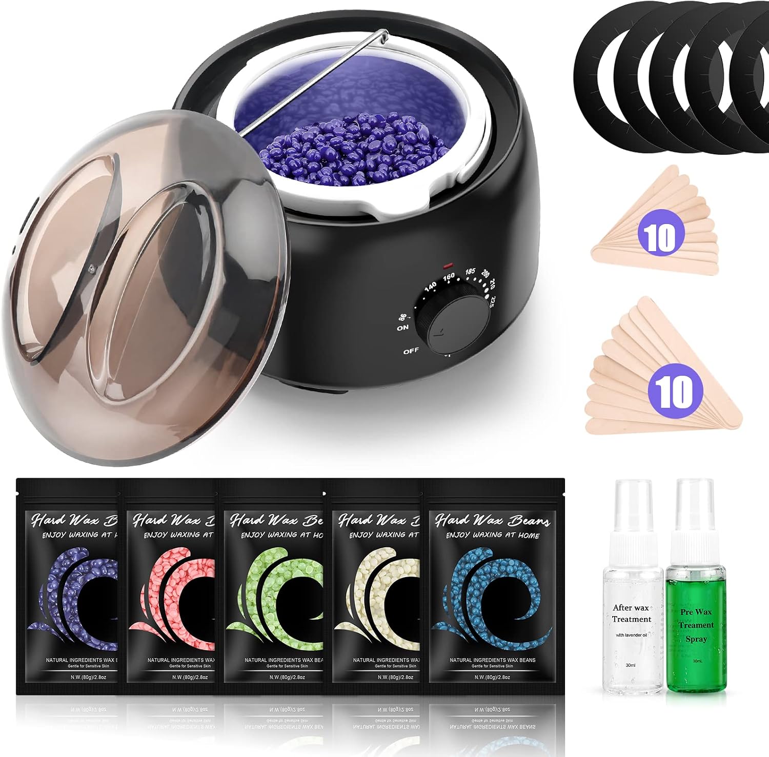 TIKESI Waxing Kit - Wax Warmer for Hair Removal, Hard Wax Kit with 14oz 5 Bags Hard Wax Beans for Full Body, Legs, Face, Eyebrows, Bikini, Brazilian Waxing Kit for Women Men