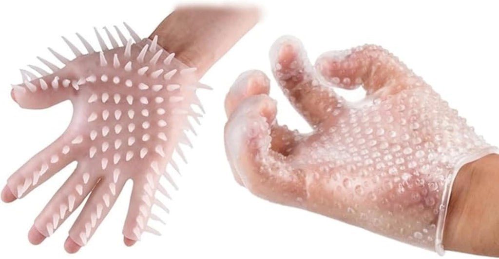 Male Female Massage Tool Soft Silicone Flirting Massage Glove Men Ribbed Teasing Gloves Bath Glove,for The Right Hand only 2Pcs