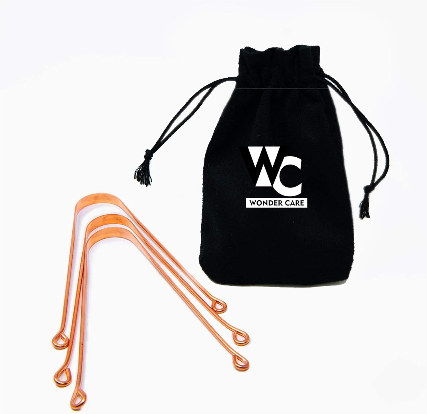 Wonder Care - 100% Copper Tongue Scraper Tongue Cleaner Ayurvedic for Optimal Oral Hygiene (3 Pieces with Bag)