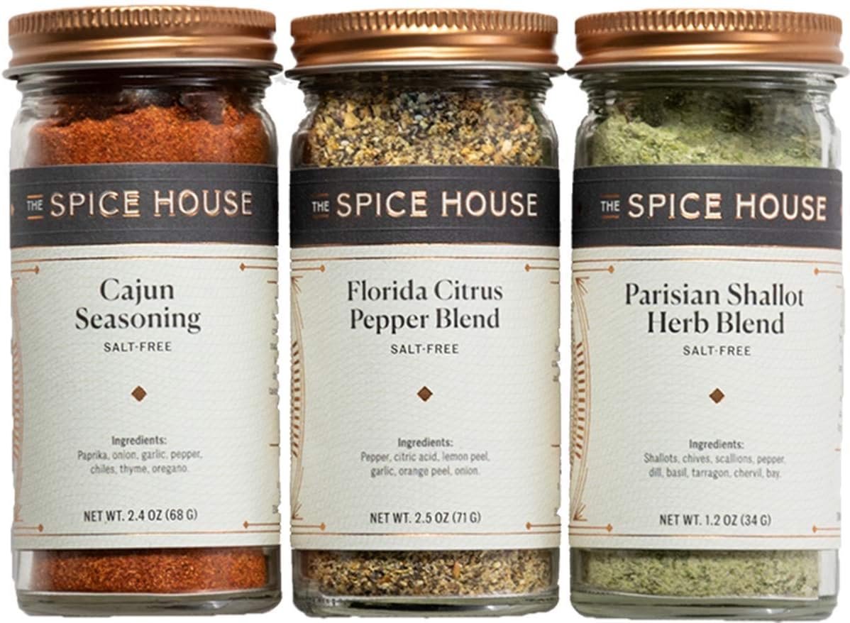 Spice House - No Salt Variety Set - 3 Count - ½ Cup Each - Sealed Display Jars - The Freshest Seasonings Including Cajun and Citrus Pepper - Perfect For The No Salt Cook