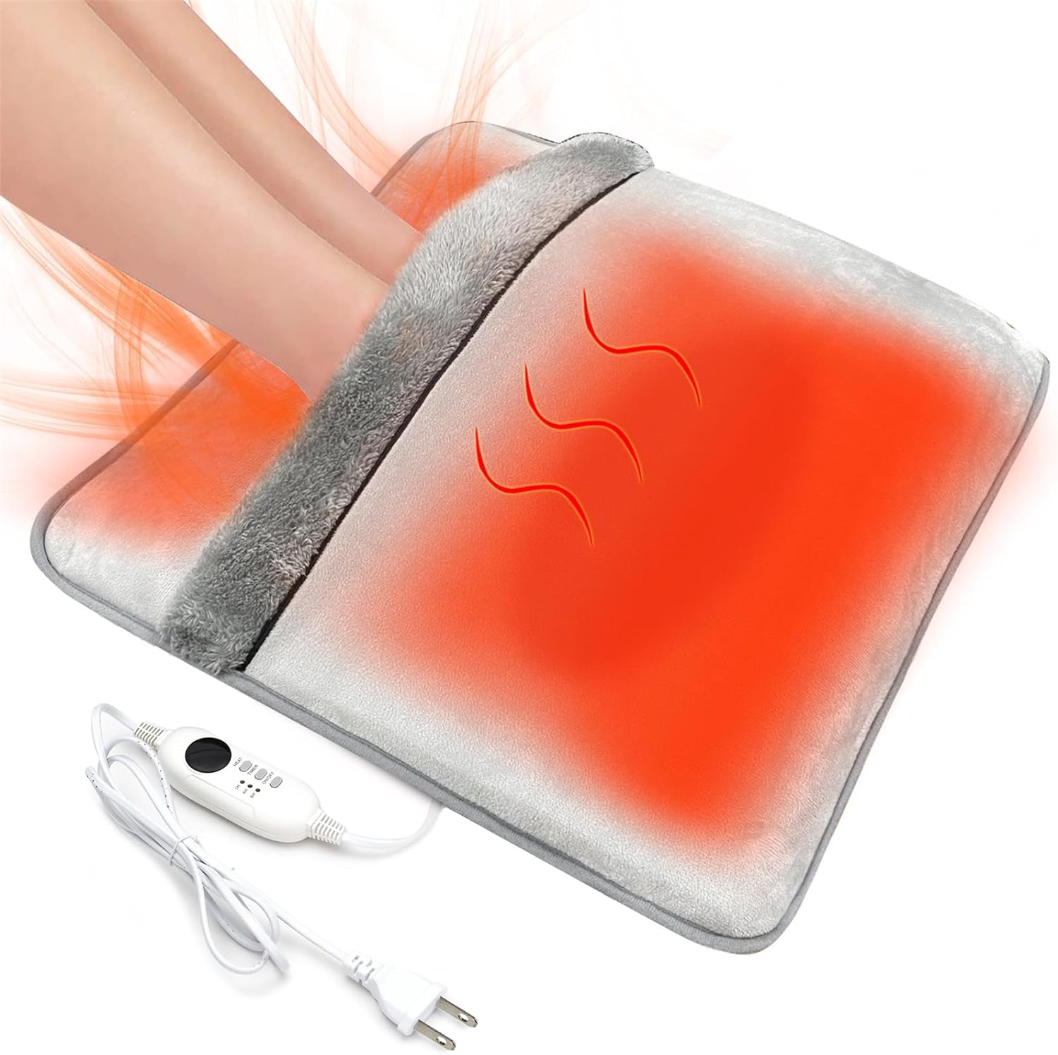 Double Sided Foot Warmer with LCD Display,Electric Feet Heating Pads for Women and Man with Non-Slip & Machine Washable,Electric Heated Foot Warmers with 8 Hrs Timer for Bed,Under Desk,Office,Home