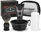 Travel Shaving Brushes Kit For Men, 5 In 1 Shaving Brush Set With Badger Hair Shave Brush, Shaving Brush Travel Case, Shaving Cream, Foldable Shaving Bowl and Washbag For Trip, Holiday