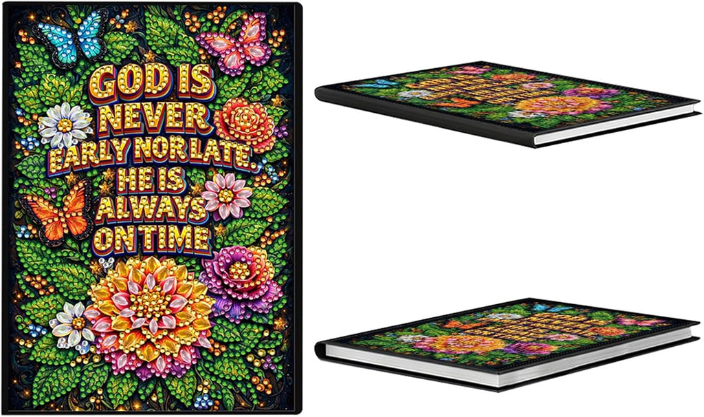 POETRYDRAW DIY Flower Diamond Art Painting Journals Notebooks 50 Pages A5 No Lines Special Shaped Diamond Art Kits for Beginners Craft Lovers and Artists (God) (god is never early nor late)