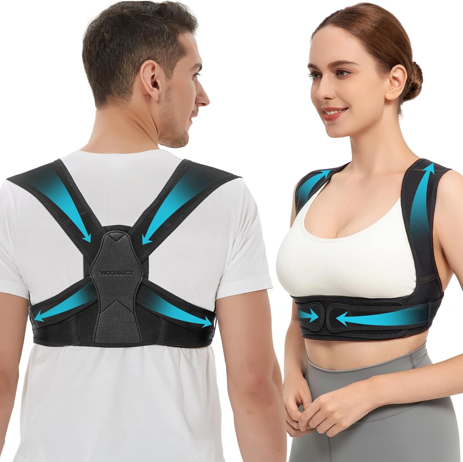 Vicorrect Posture Corrector for Women and Men, Adjustable Upper Back Brace for Clavicle Support and Providing Pain Relief from Neck, Shoulder, and Upper Back (Black, Small/Medium)