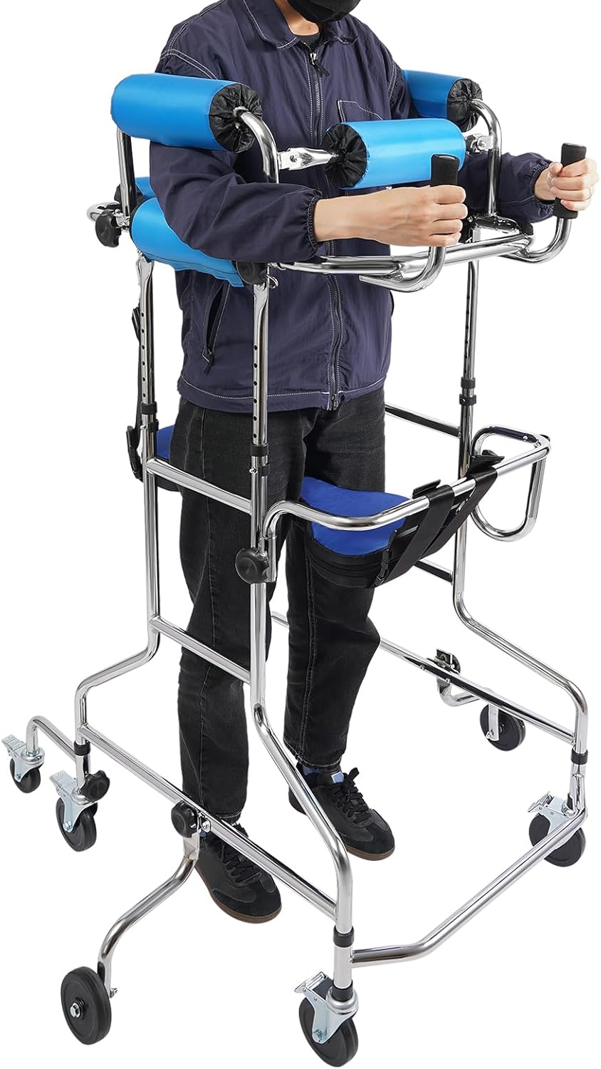 Adult Walker for Seniors, Walking Aid Standing Walker with Wheels Lower Limb Training Walking Aid 10-Level Height & 5-Level Width Adjustable for 59-71 Inch Mobility-impaired Elderly Disabled