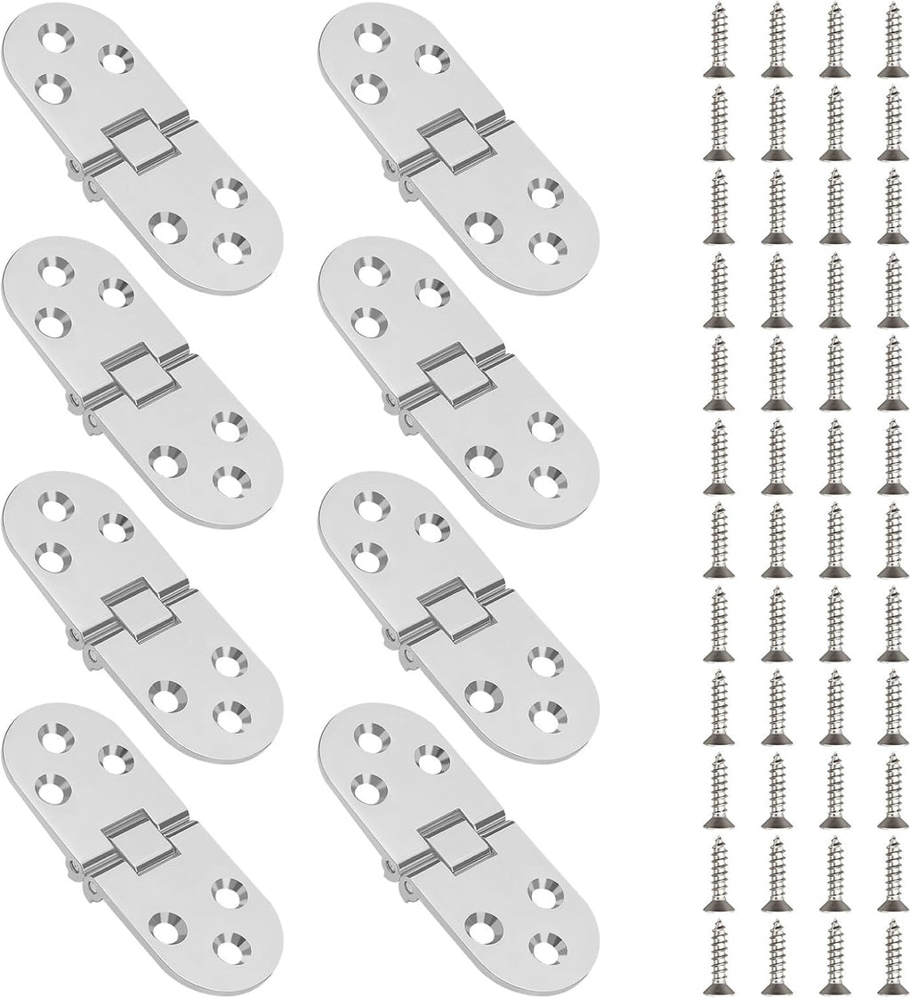 8 Pack 180 Degree Folding Table Hinge, Heavy Duty Zinc Alloy Sewing Machine Flip Top Butler Tray Hinge with Screws for Furniture Cabinet Door, 3.1x1.2in, Silver