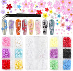 FOIMAS 3D Flower Nail Charms,3 Boxes Flower Acrylic Nail Art Rhinestones with Gold Silver Pearl Beads Tweezer for DIY Nail Art Decoration Supply