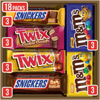 Mars M&M's Peanut, M&M's Caramel, Snickers Original, Peanut Butter Squared, Twix Cookie Dough Variety Pack Full Size Individually Wrapped Milk Chocolate Candy Bars, 18 Ct