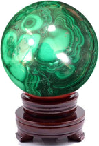 AMNOOL Natural Green Malachite Ball Rock Quartz Crystal Sphere Healing Mineral Ornament Specimen + Pedestal,Diameter1.6