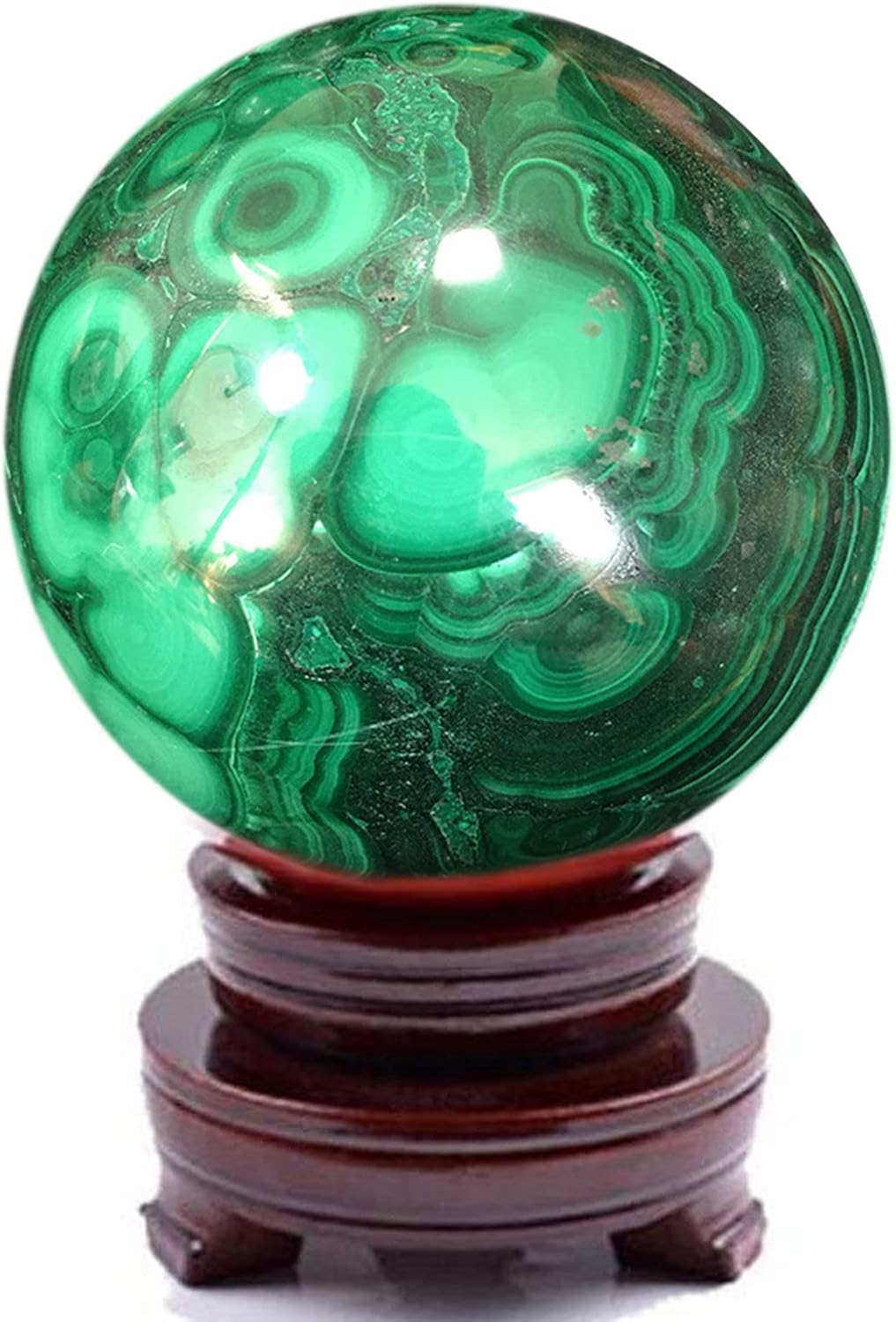 AMNOOL Natural Green Malachite Ball Rock Quartz Crystal Sphere Healing Mineral Ornament Specimen + Pedestal,Diameter1.6