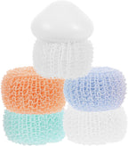 Lurrose Steel Wire Scrubber Brush with Handle, Replacement Kitchen Dish Scrub Brush Set, White Fiber Cleaning Balls for Household Pots and Pans Cleaning