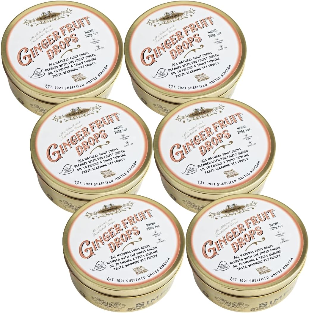 Simpkins Classic Warming Ginger Fruit Drops Travel Sweets 200g - 6 pack