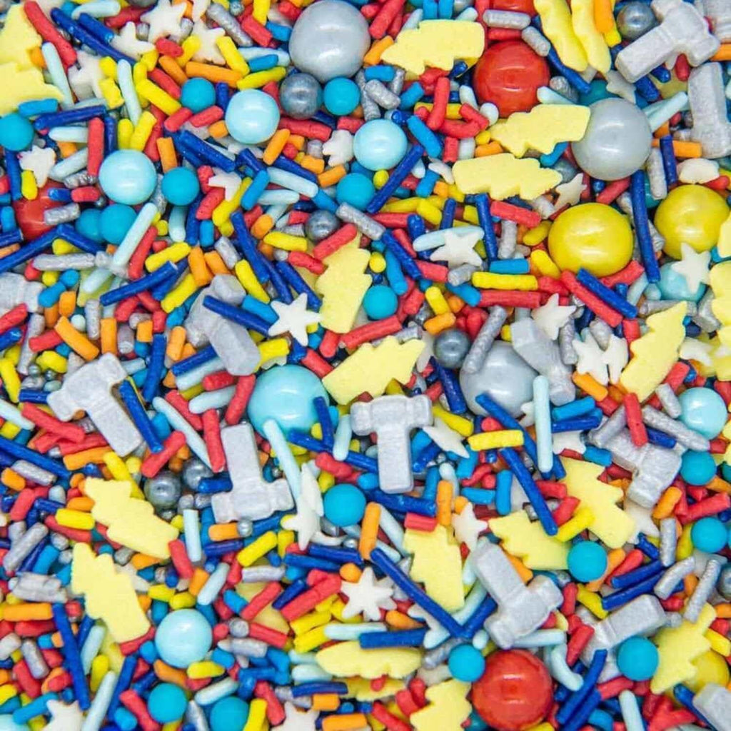 God of Thunder Superhero Sprinkles, Edible Confetti Cake Sprinkles Superhero Sprinkle for Cupcake Decorating Thunder Lightning Hammer Pearls Quin - Super Hero Sprinkle for Cake Decorating Decoration