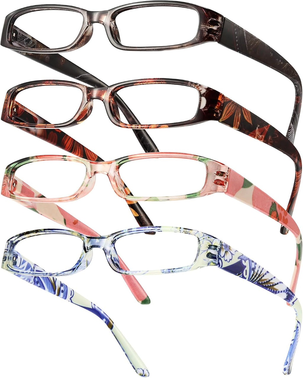 Gaoye 4-Pack Blue Light Blocking Reading Glasses – Non-Prescription Readers for Women, Stylish Lightweight Frames in 4 Patterns