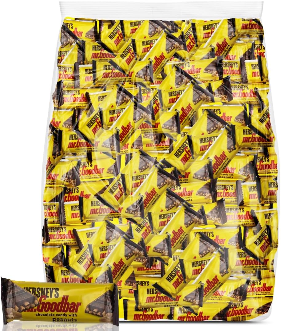 Mr. Good bar Fun Size Milk Chocolate with Peanuts Candy Bars – Individually Wrapped Snack Size, Bulk 1 Pound Bag for Parties, Movie Nights, Candy Bowls