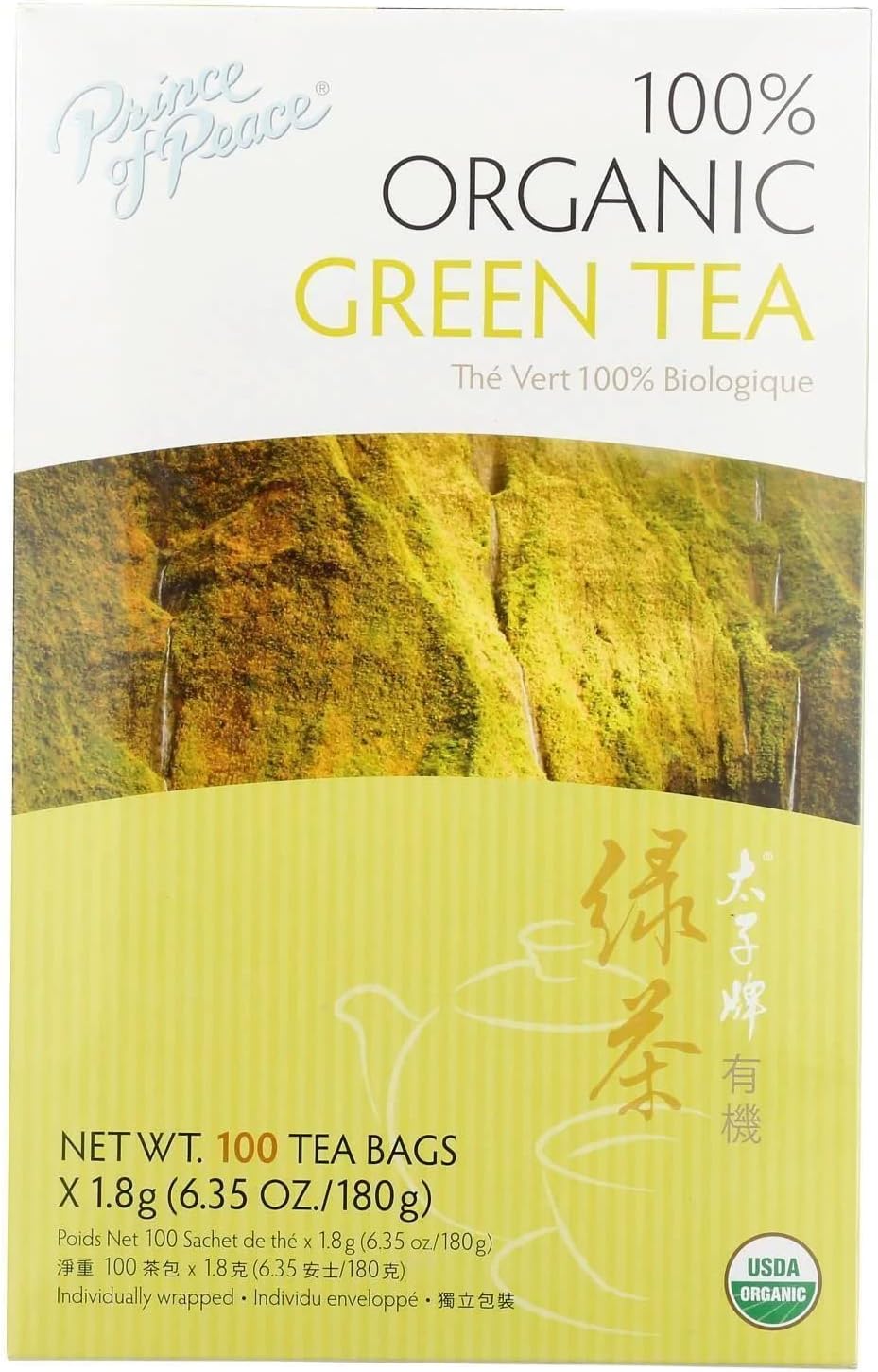 Prince of Peace 100% Organic Green Tea 100 Tea Bags Net Wt. 6.35 oz (180 g)
