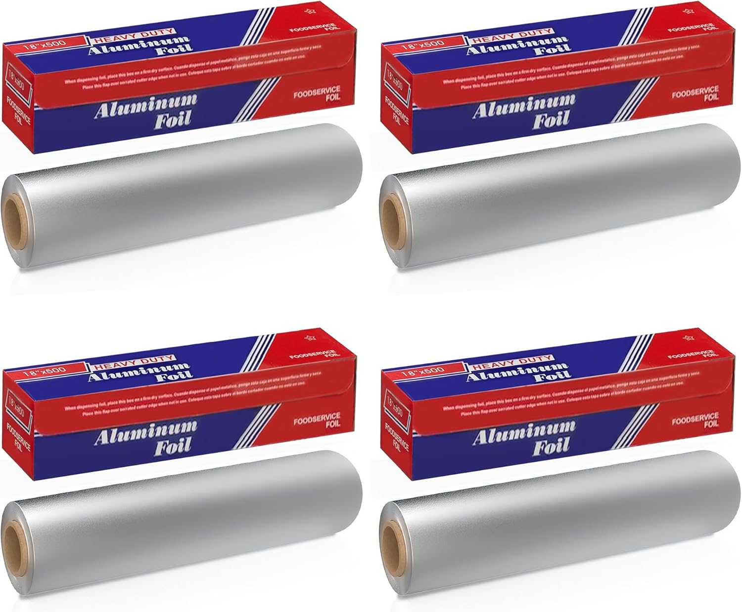 Ox Plastics Aluminum Foil Wrap | Heavy-Duty, Commercial Grade for Food Service Industry | Silver Foil for Cooking, Roasting, Baking, BBQ & Parties | 18"x 500 feet (4 Pack)