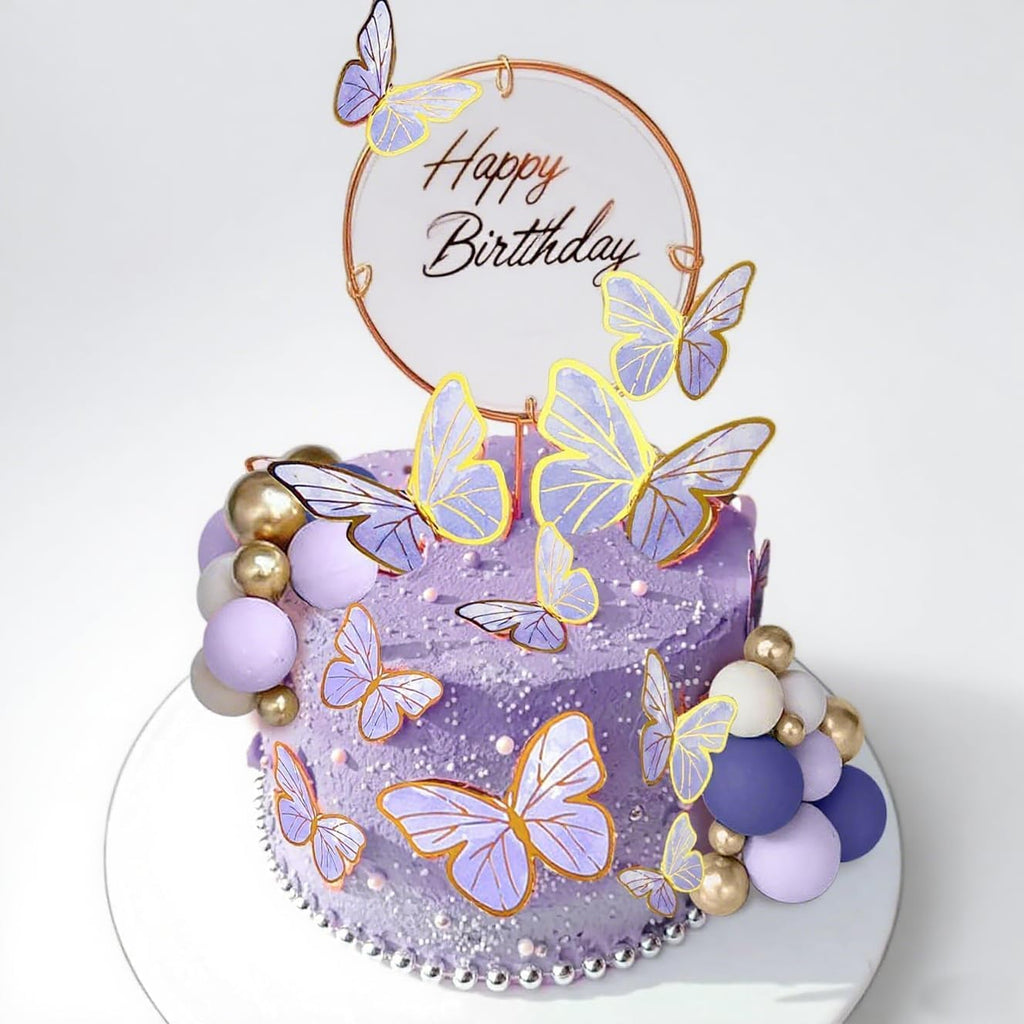 47PCS Purple Butterfly Cake Topper,Butterfly Cake Decorations Include Cake Toppers Pink Gold Balls for Baby Shower Wedding Birthday Bridal Shower Party Decor(Purple)