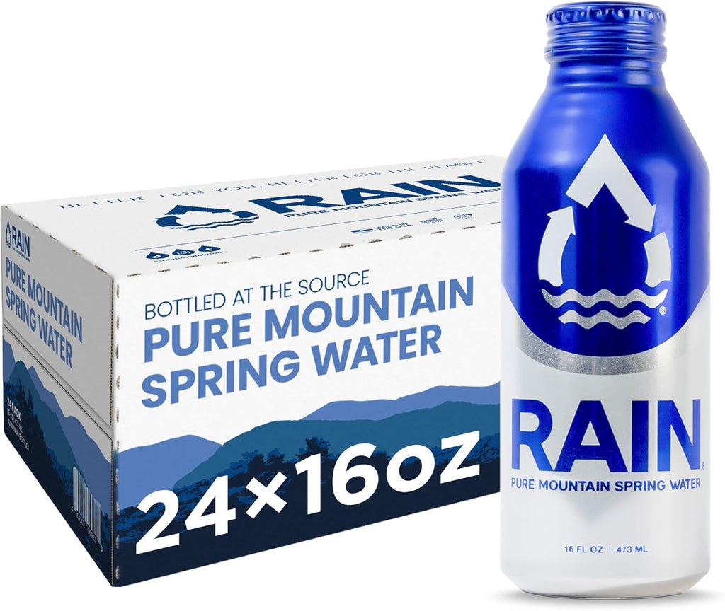 RAIN, Spring Water, 16 Oz, 24 Pack, Bottled At The Source, Recyclable Eco Friendly Aluminum