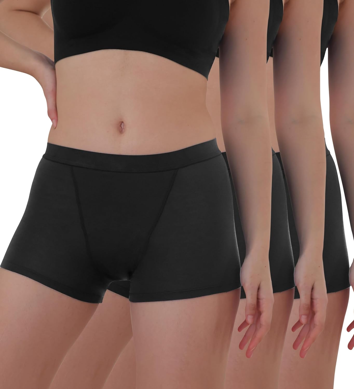 AIRCUTE Women Washable Urinary Incontinence Boxer Briefs Underwear Breathable Protective Boy Shorts for Leaks 2.0OZ 3 Pack (Black, Large)