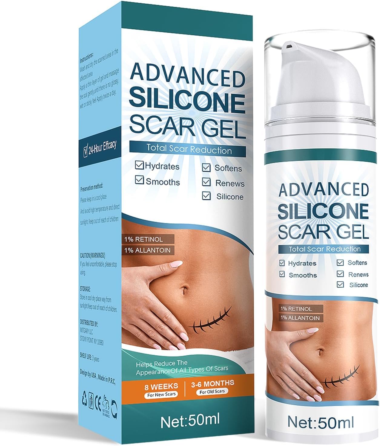 Advanced Scar Gel, Silicone Scar Gel, Treats Old and New Scars, Reduces the Appearance of Scars from, Body, Face, Stretch Marks, Surgical Scar, Keloids, Acne, Burns and More, 50g (1.7 Oz)