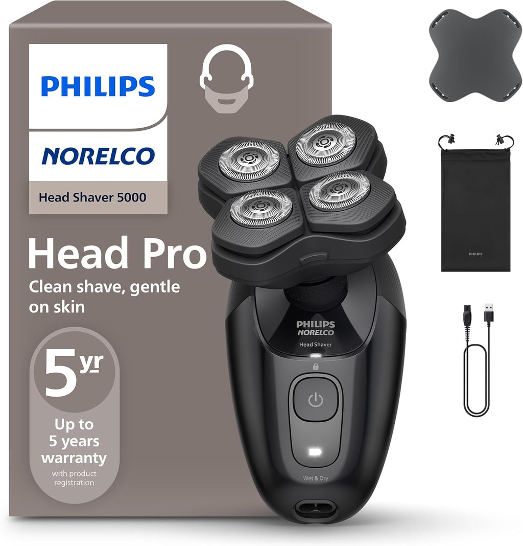 Philips Norelco Head Shaver Pro 5000 Series - Electric Shaver for Men and Women, 360° Flexing Head & ComfortCut Blades for Clean Shave, Gentle on Skin, Model HS5980/40