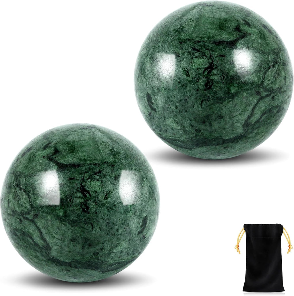Learay 2Pcs Baoding Balls, Baoding Balls for Hand Therapy, Chinese Health Exercise Massage Balls with Carry Pouch for Stress Relief Meditation Ball(Green/1.57 inch)