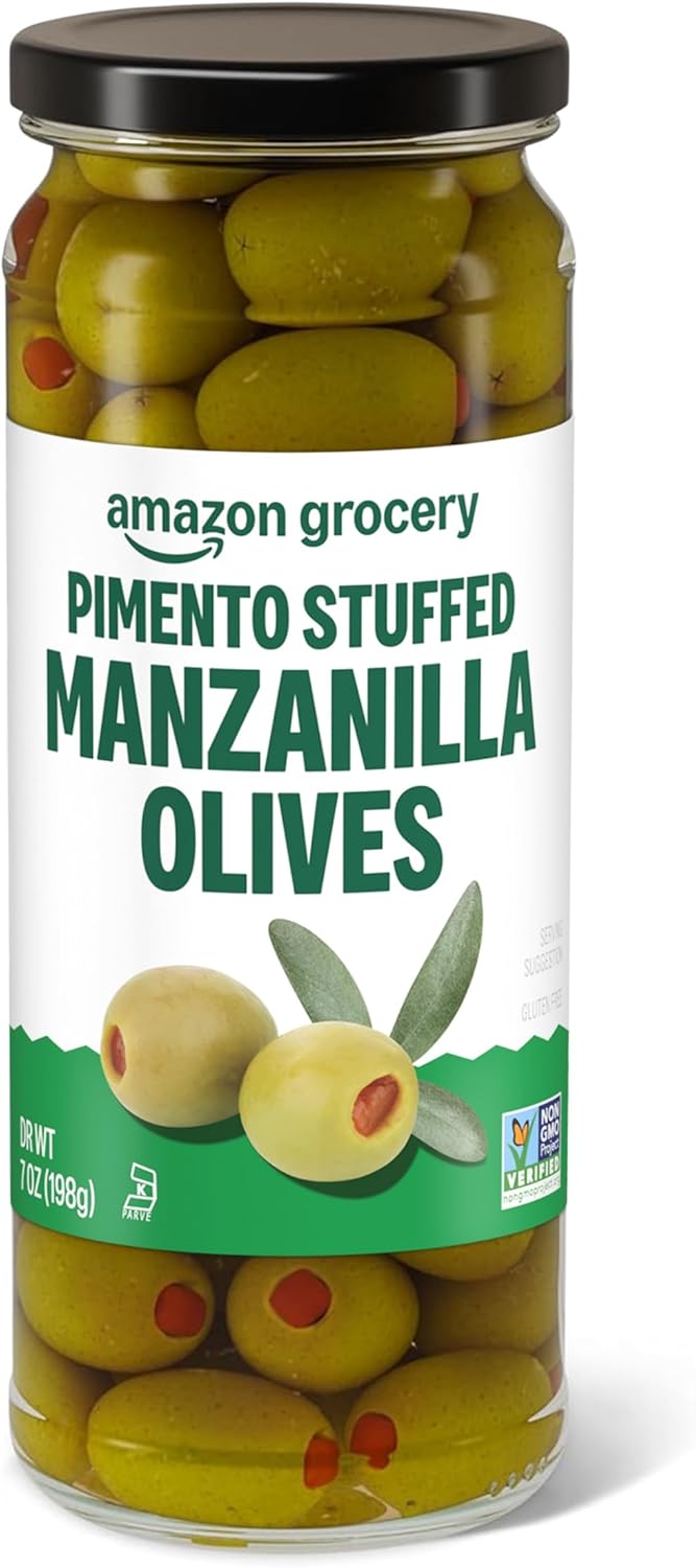 Amazon Grocery, Pimento Stuffed Manzanilla Olives, 7 Oz