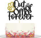 Out of Office Forever Cake Topper Retirement Cake Decorations Happy Retirement Party Decor for Men & Women I'm Retired Cake Decor Gold Black Glitter