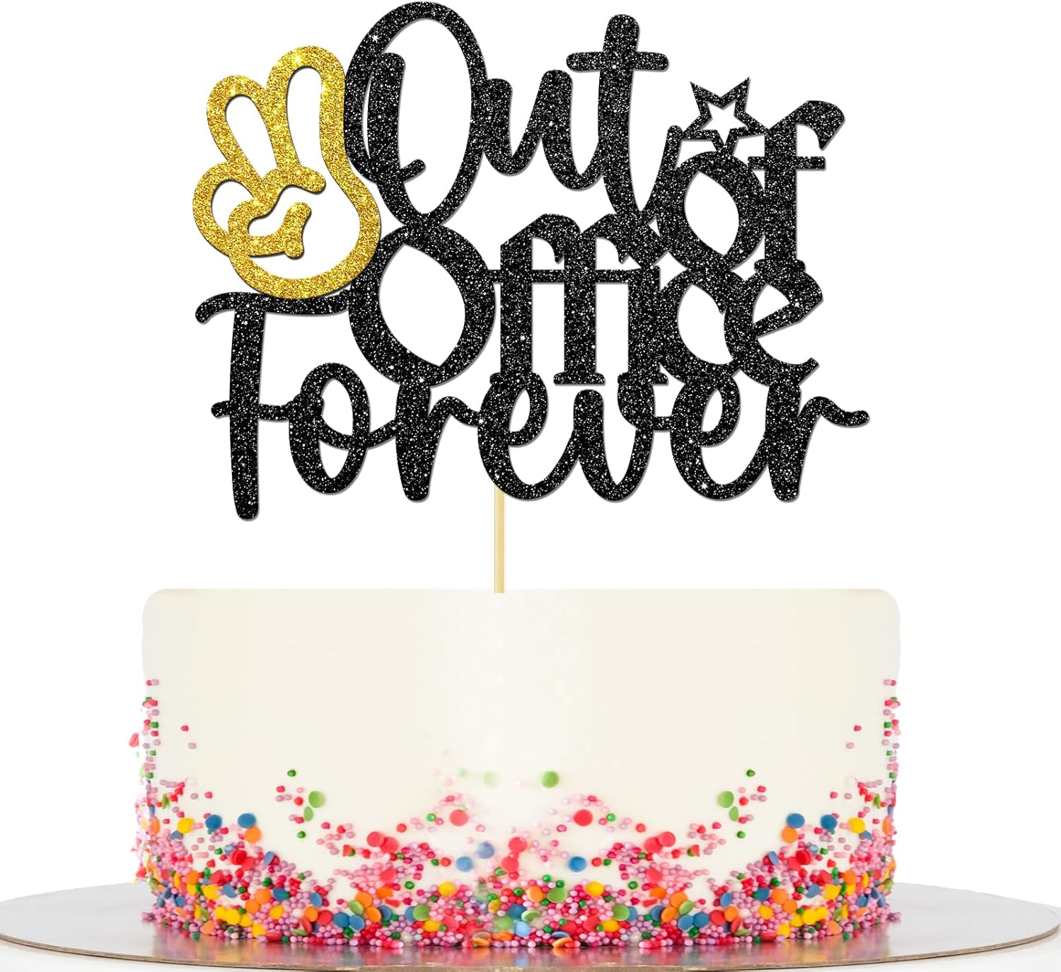 Out of Office Forever Cake Topper Retirement Cake Decorations Happy Retirement Party Decor for Men & Women I'm Retired Cake Decor Gold Black Glitter