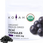 KOYAH - Organic Acai Capsules - Freeze-Dried, 600 mg, Vegan, Gluten-Free, Non-GMO. Antioxidant Support. 60 Capsules