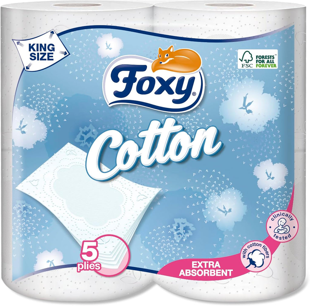 Foxy Cotton Toilet Paper, 5-Ply, 120 Sheets, FSC Certified(Pack of 10)