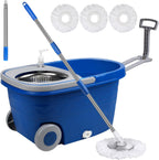 Mop and Bucket with Wringer Set 25QT，Stainless Steel Deluxe 360 Spinning Mop Bucket Floor Cleaning System with 3 Microfiber Replacement Head Refills, 2X Wheel for Home Cleaning with Drain Plug