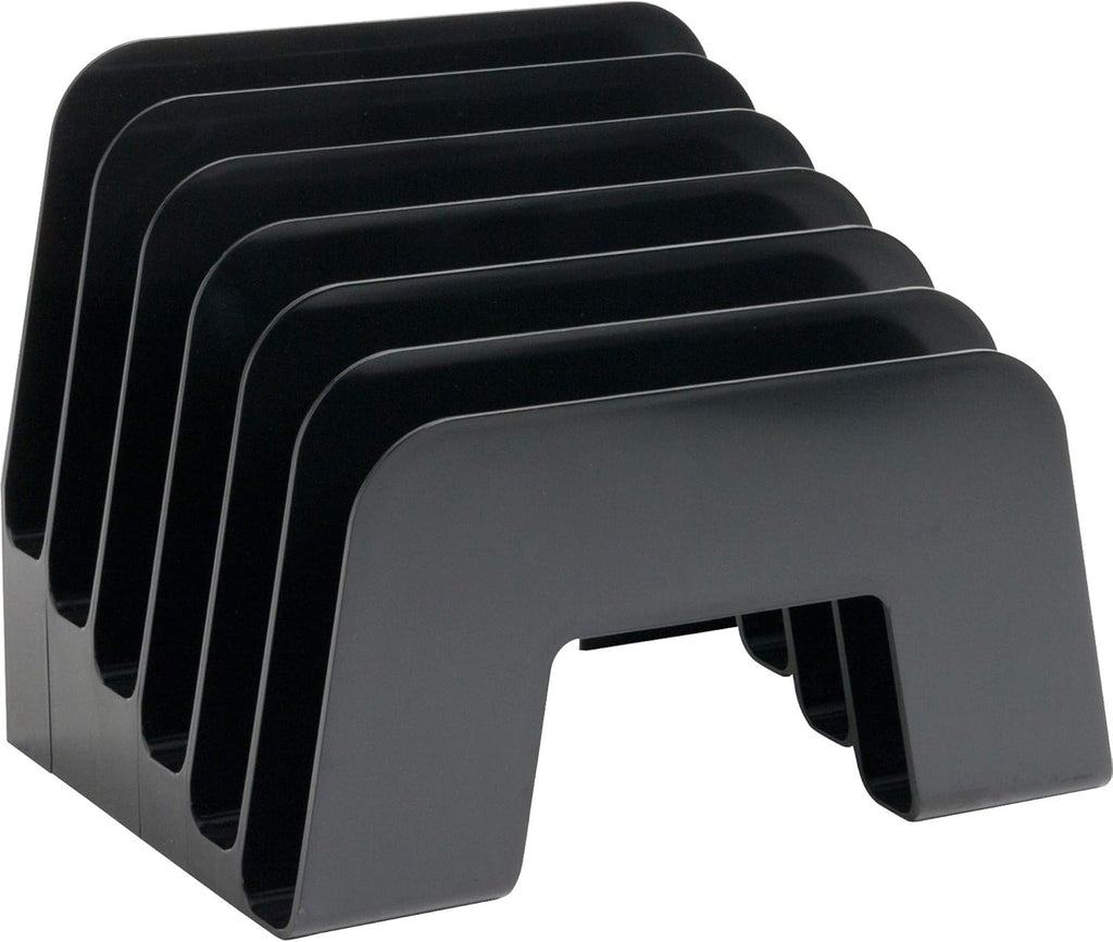 1InTheOffice Incline Desktop File Sorter, 6 Compartments Step Sorter, Black