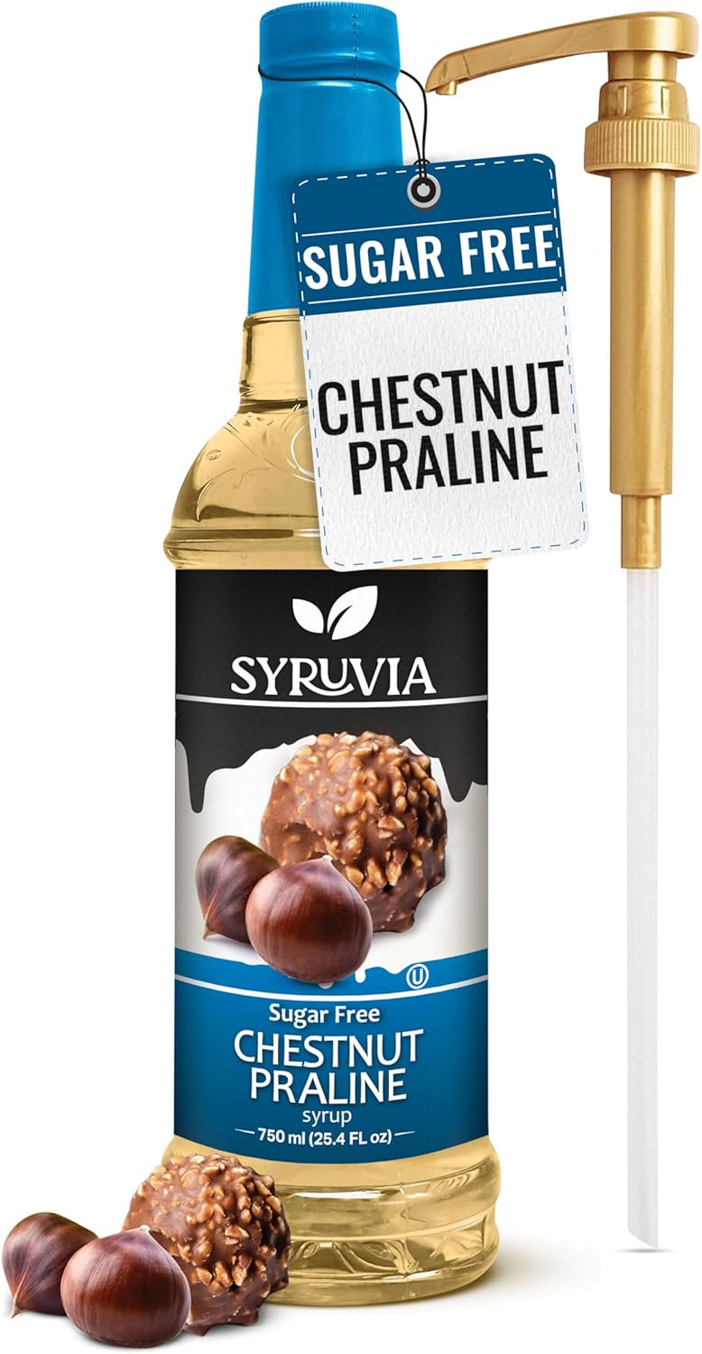 Syruvia Sugar Free Coffee Syrup, Chestnut Praline Flavored Syrup for Drinks, Lattes, and Desserts – 25.4 fl oz, With Pump