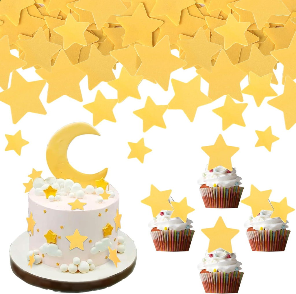 60 Pack Edible Star Cupcake Topper Twinkle Little Star Cupcake Picks Water Paper Little Star Theme Cupcake Decorations for Wedding Engagement Bridal Shower Birthday Party Supplies Yellow