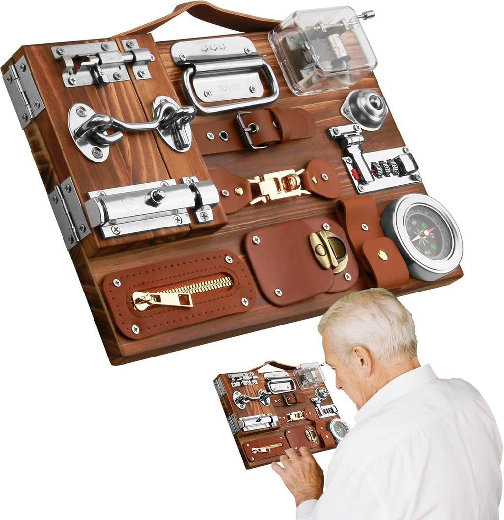 Dementia Activities for Seniors,Fidget Busy Board for Adults with Dementia,Engaging Alzheimers Activities & Tactile Stimulation,Thoughtful Gift for People with Alzheimer's (Compass Version)