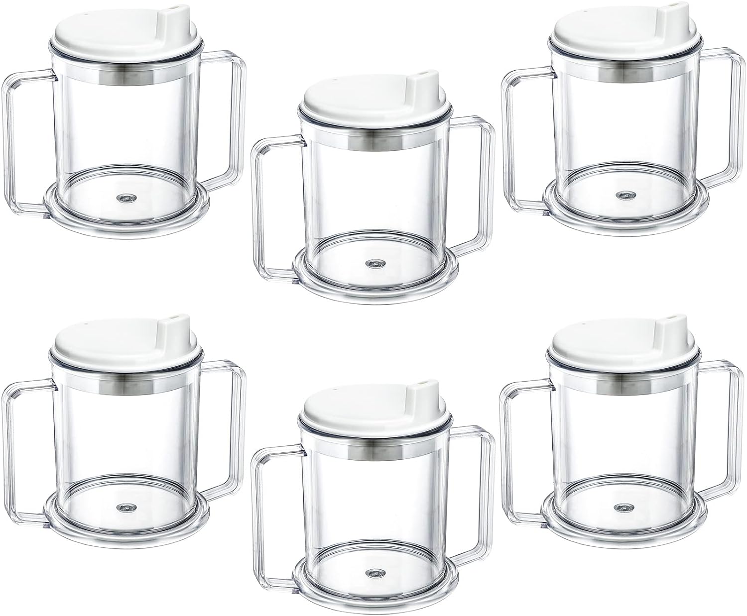 Eaasty 6 Pcs Adult Sippy Cup for Elderly, 10 oz Plastic Spill Proof Cups with 2 Handles for Adult Elderly Care Hospital Drinking Mug Easy to Grasp Handles for Hot and Cold Beverages (White)