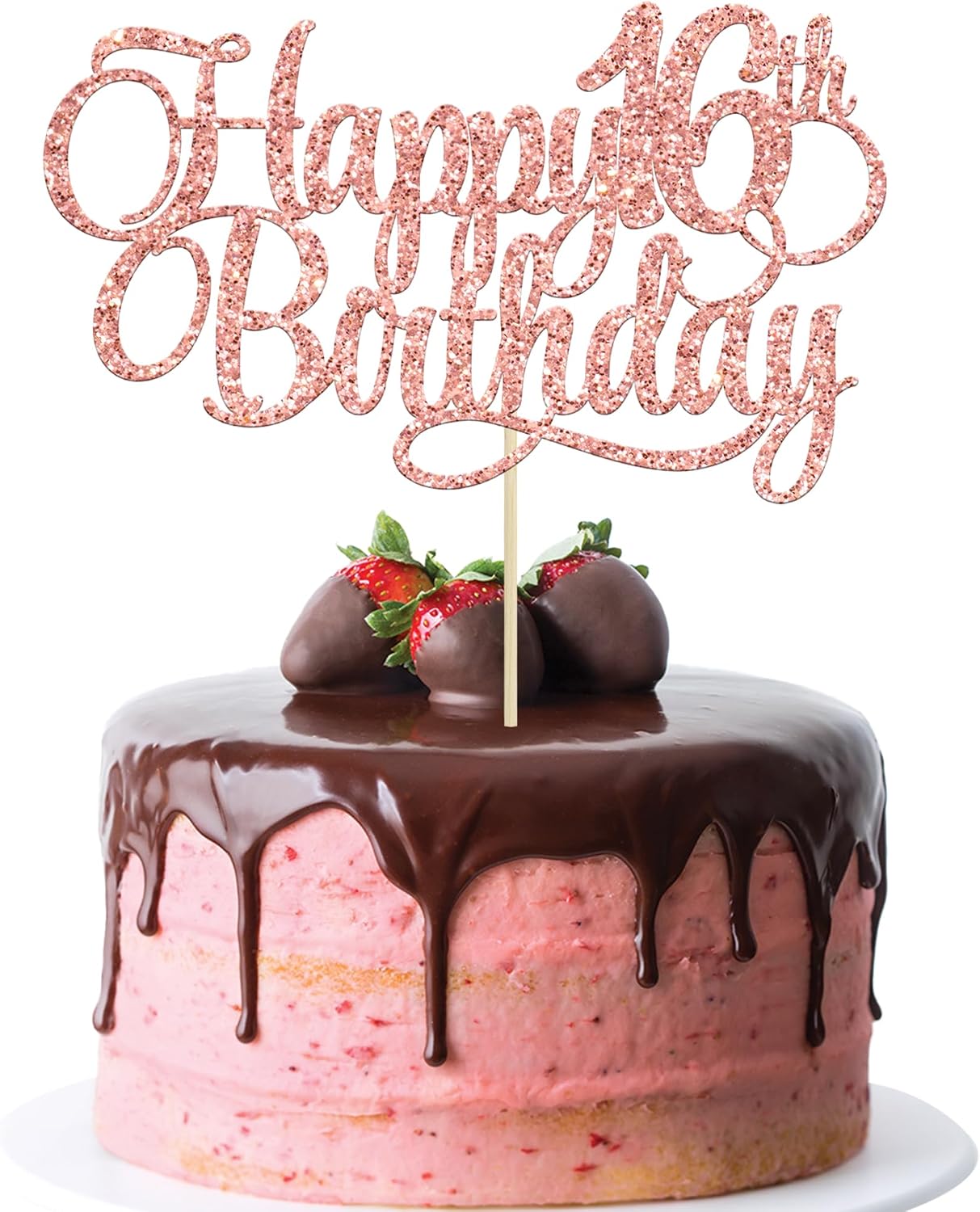 1 Pack Happy 16th Birthday Cake Topper Glitter Number 16 Sixteen Years Old Birthday Cake Pick Decoration for 16th Birthday Celebrating Anniversary Party Supplies Rose Gold