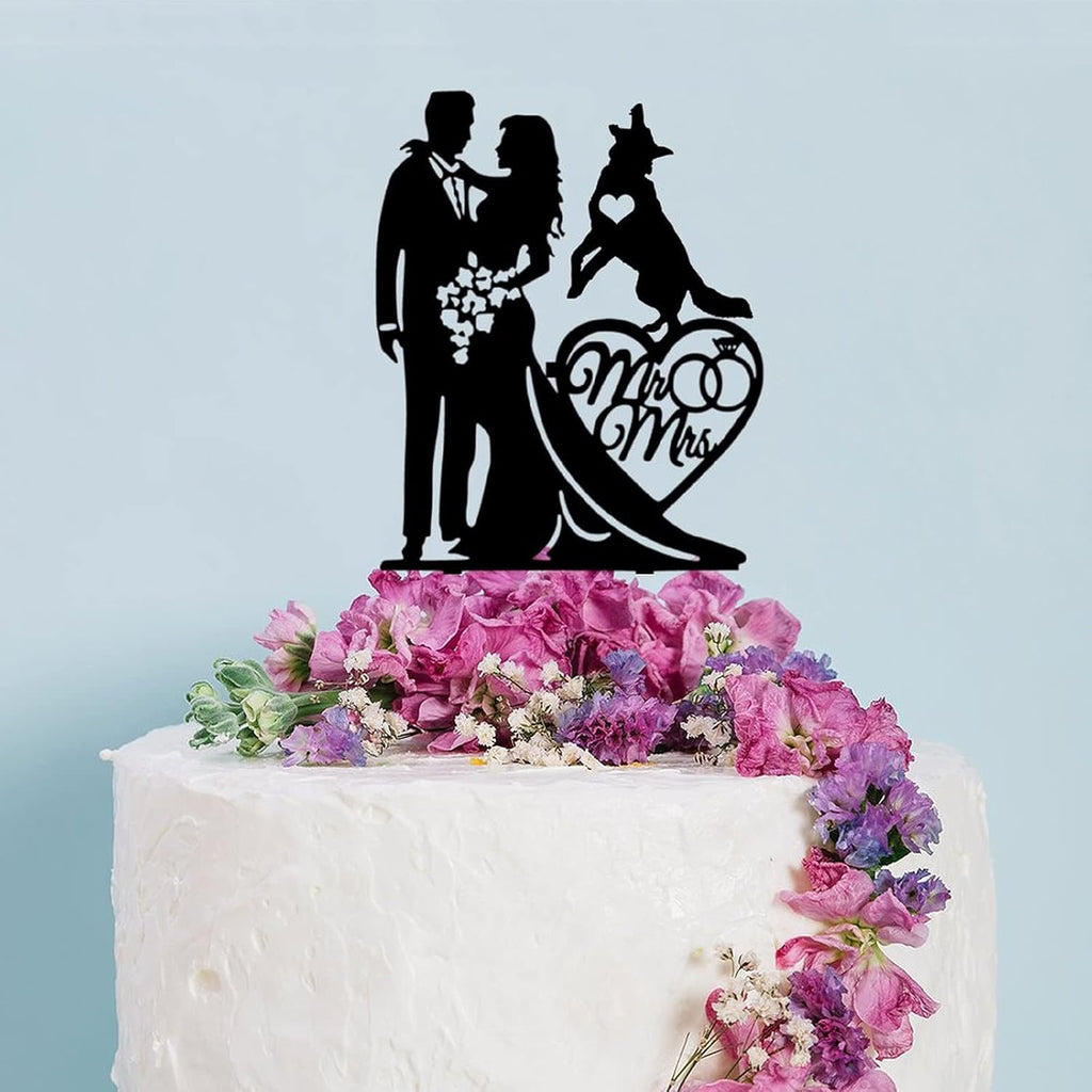 Custom Wedding Cake Topper With Dogs Bride And Groom With German Shepherd Heart Dog Cake Topper Personalized Wedding Topper Couple With Pet Cake Toppers Ideal Gift for Wedding Anniversary