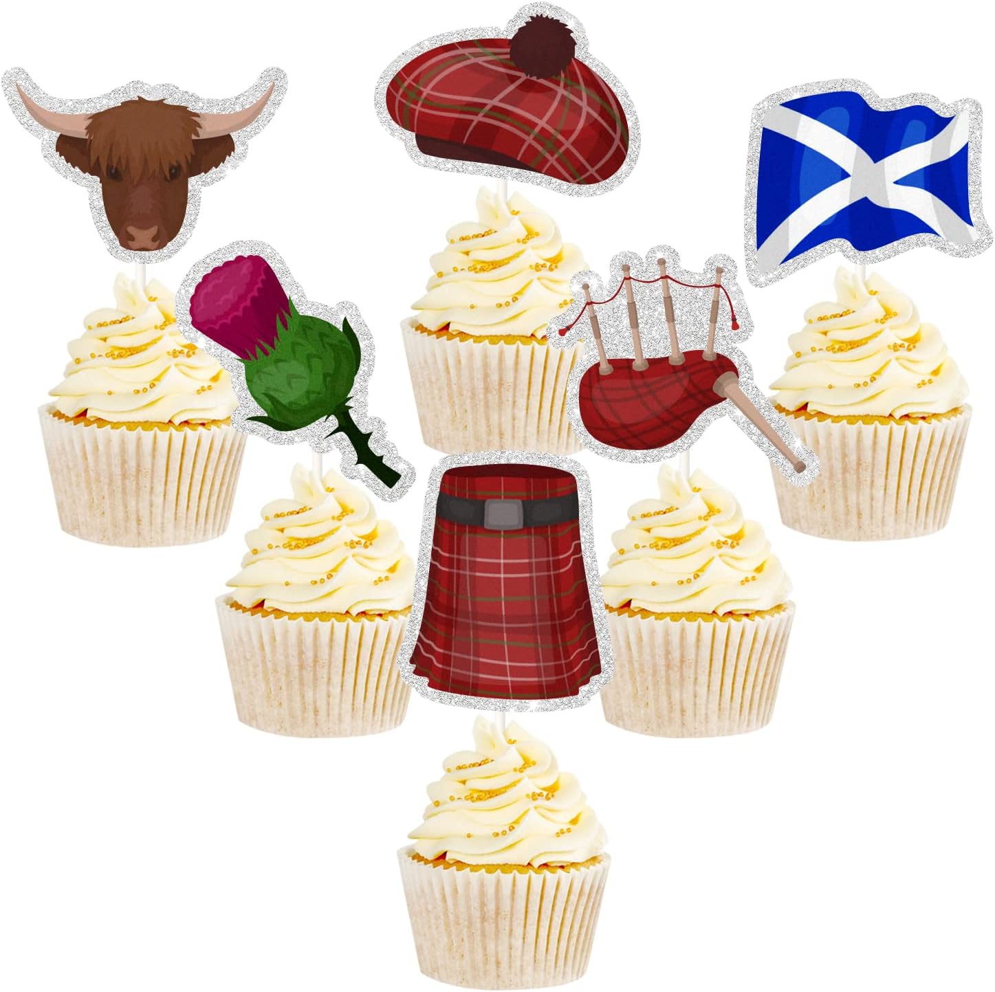 Scotland Themed Cupcake Toppers, Scottish Sign - Western Cowgirl Birthday Party Decor - Scottish Baby Shower Party Decoration