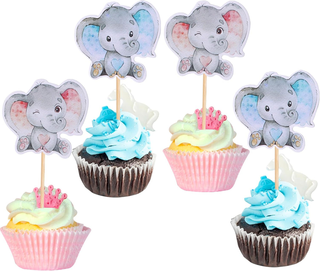 36 PCS Pink or Blue Elephant Cupcake Toppers Baby Shower Boy or Girl Cupcake Picks for Elephant Theme Gender Reveal Baby Shower Kids Boys Girls Birthday Party Cake Decorations Supplies